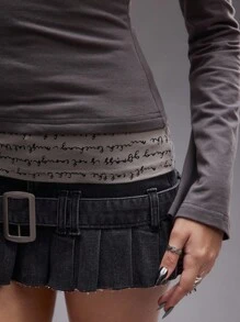 ROMWE EDITION Koszulka damska z kapturem i dopasowanym nadrukiem 2 w 1 "Y2K Romantic Punk Letter Print" - Szary - Zobacz 7