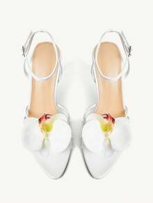 CUCCOO CHICEST Women's Fashionable Elegant 3D Floral Decor White High Heel Sandals - White - View 8