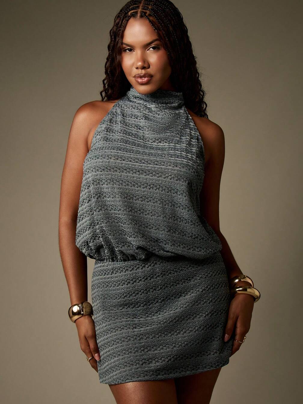 gray ruched dress ASOS DESIGN grown on neck sleeveless ruched supersoft maxi dress in gray
