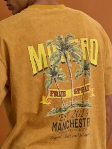 Musero Áo thun ngắn tay dáng rộng, lưng giữa, in họa tiết, kiểu vai rớt, thích hợp cho mùa hè, xuân, kỳ nghỉ hoặc du lịch. - màu nâu - Xem 6