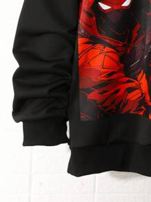 青少年男孩休闲印花连帽衫和抽绳慢跑裤运动服套装，适合休闲、运动和户外穿着 - 黑色 - 查看 7