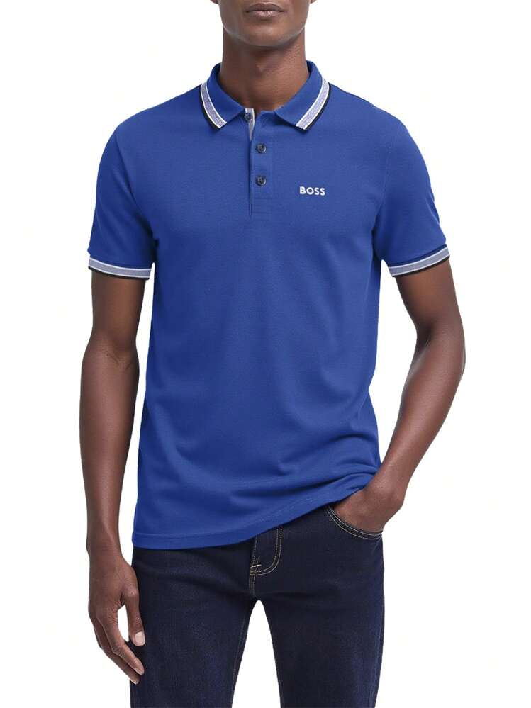 Hugo Boss Men's Striped Short Sleeve Casual Polo Shirt - 438 Bright Blue - View 1