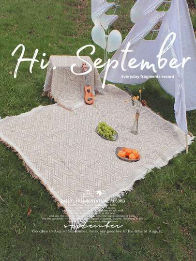 SHEIN 1 Coffee Colored Picnic Blanket, Outdoor Lawn Picnic Mat, Camping Tablecloth, Waterproof Floor Mat, Tent Equipment Cover Blanket