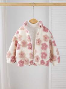 SHEIN 女宝宝可爱碎花立领外套，适合秋冬季节，百搭女宝宝冬季亲子装（两件套分开出售），碎花女宝宝抓绒外套 - 彩色 - 查看 10
