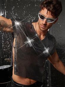 FeverCity 男士宽松时尚性感金属感V领短袖T恤