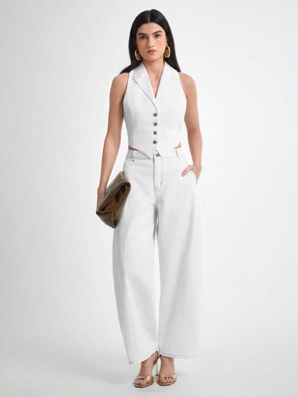 Daynim Jeans en denim blanc décontracté/de bureau pour femmes, jeans pattes d'éléphant, jeans évasés pour femmes, jeans pattes d'éléphant, jeans taille haute