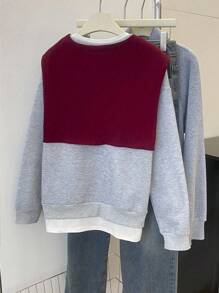 INAWLY Moletom Casual Feminino com Design 2 em 1, Ajuste Solto, Outono - Cinza - Visão 2