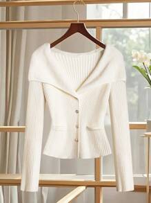 SHEIN Clasi Cárdigan elegante de unicolor y ajuste ceñido para tallas grandes - Blanco - Ver 1