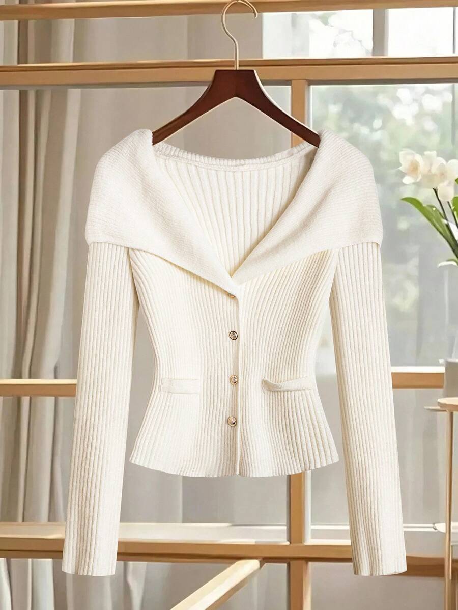 SHEIN Clasi Cárdigan elegante de unicolor y ajuste ceñido para tallas grandes - Blanco - Ver 1