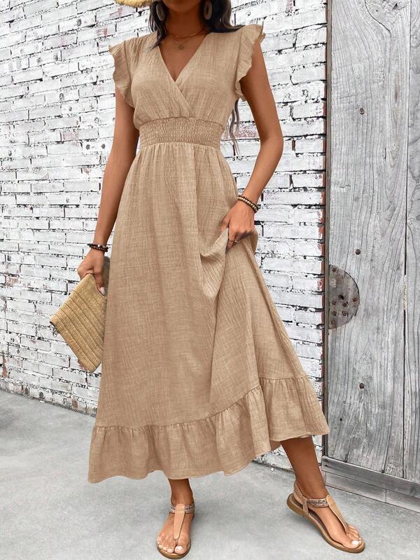 SHEIN Clasi Casual minimalistische taille geplooide maxi-jurk voor vrouwen, geschikt voor vakantie