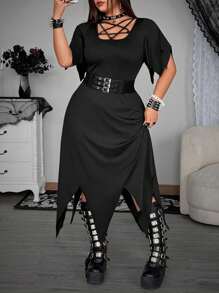 Whyspr Damen Große Größen Kleid mit Trägerdekor, Cut Out - Schwarz - Übersicht 1