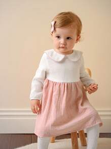 SHEIN 2pcs Baby Girls' Fashion Cute Long Sleeve Dress & Hat Set - Pink - View 8