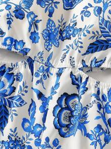 梭织印花吊带背心、女式扭纹镂空连体裤、印花图案女式夏装、女式度假装、波西米亚风时尚装、女式沙滩装、休闲飘逸波西米亚风女装、女式热带风情装 - 藍色 - 查看 3