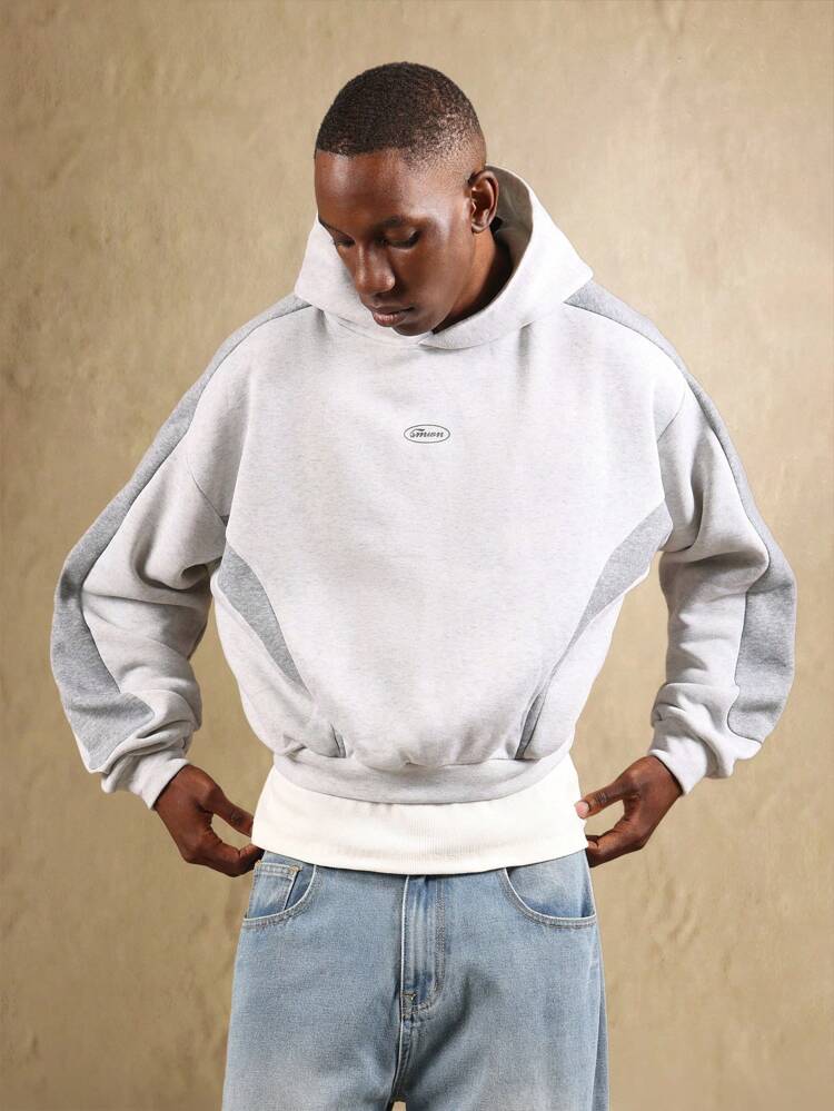 Color Block Hoodie With Centre Pocket And Oversized Hood