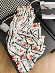 Franclia 复古印花飘逸阔腿高腰休闲度假宽裤 - 彩色 - 查看 4