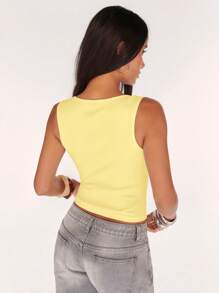 SHEIN BAE Women's Casual Beaded Decorated Tank Top, Summer - Yellow - View 2
