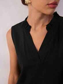 Uhlyne 休闲时尚亚麻V领女式短款无袖连衣裙