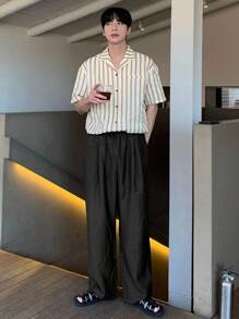 DAZY 男士纯黑色纹理面料长裤，春秋季 - 黑色 - 查看 6
