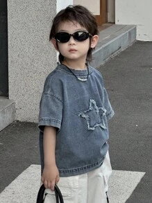 Dazy Kids 夏季男童超大号星星印花休闲牛仔T恤