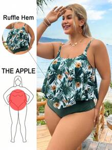 Swim Lushoire Set di tankini da donna taglie forti con stampa di piante tropicali