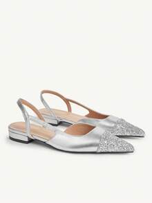 CUCCOO CHICEST Women's Pointed Toe Flats With Glitter Patchwork And Cutout Design, Elegant Luxury Fashion Slip-On Shoes For Dress, Tea Party, Date, Work, Halloween, Christmas, Thanksgiving, Versatile - Silver - View 10