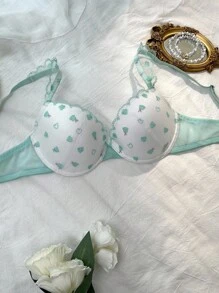 DelicateAllure Áo ngực có gọng cúp 3/4 thêu họa tiết, nâng ngực và tôn dáng, đồ lót nữ dễ thương và quyến rũ - màu xanh lá - Xem 3