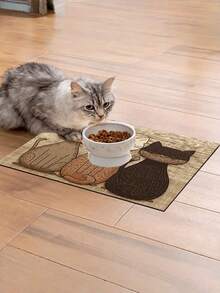 1 pieza Alfombrilla para alimentar mascotas con estampado de gato, alfombrilla para tazón de mascotas de alta absorción y secado rápido, fácil de limpiar, adecuada para mascotas en todas las estaciones, para perrera, jaula de gato - Multicolor - Ver 4