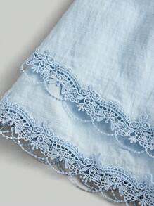 Ontre 青少年女孩褶饰细肩带短款上衣和百褶裙两件套服装，夏季休闲度假百搭套装，蓝色百褶裙，无袖花卉饰边上衣 - 淺藍色 - 查看 5