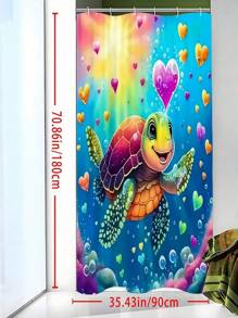 SHEIN 1Pc Vibrant Cartoon Heart Turtle Shower Curtain - Waterproof Bathroom Essentials , And Home Decor - Complete Bathroom Accessories For A Fun And Functional Space Home Bathroom Decor Summer