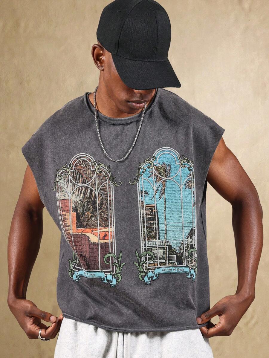 SUMWON Áo ba lỗ khung Gothic phong cách cổ điển lễ hội áo thun cơ bắp không tay đồ họa mùa hè thường ngày bãi biển kỳ nghỉ áo ba lỗ thô thiết kế tùy chỉnh phong cách đường phố unisex thời trang đô thị thẩm mỹ grunge - Màu xám đen - Xem 1