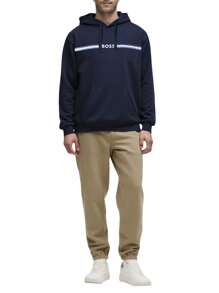 Hugo Boss Men's Raglan Sleeve Long Sleeve Drawstring Hooded Casual T-Shirt - 403 Dark Blue - View 3