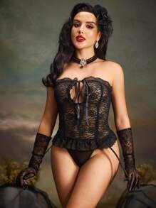 PinupPomp 女士性感蕾丝透视文胸，外出穿着 - 黑色 - 查看 5