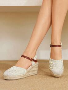 Giày lười dệt đế xuồng và đế xuồng cho nữ, phong cách Bohemian, đế dày, thích hợp cho Halloween, Giáng sinh, tiệc tùng - Màu be - Xem 7