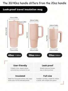 蜜桃粉色 - 20/30/40盎司不锈钢保温杯，带手柄和可折叠吸管，双层真空隔热，冷热饮皆宜，简约旅行杯 - 杏粉色 - 查看 5