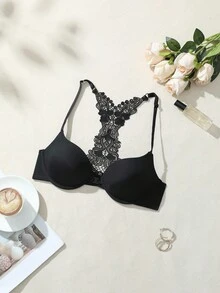 SHEIN Esselle 1pc Women's Minimalist Fashion Front Closure Underwire Bra Lace Bralettes For Women Lace Bra Top Bra For Backless Top Top With Built In Bra - Black - View 6