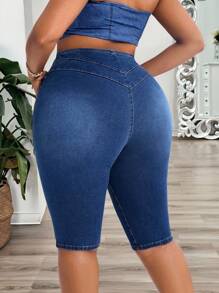 SHEIN SXY Plus Size Autumn Women High Waist Zipper Personalized Fashion Cropped Jeans Vacation Outfit