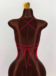 Amplova 2025 新款夏季度假背心，刺绣串珠深 V 领休闲性感女式吊带背心，开学派对 - 酒紅色 - 查看 2