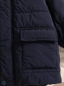 1 件年轻男孩冬季新款 2025 海军蓝插肩袖连帽前拉链口袋开衫夹克，时尚酷炫冬季外套 - 寶藍色 - 查看 8