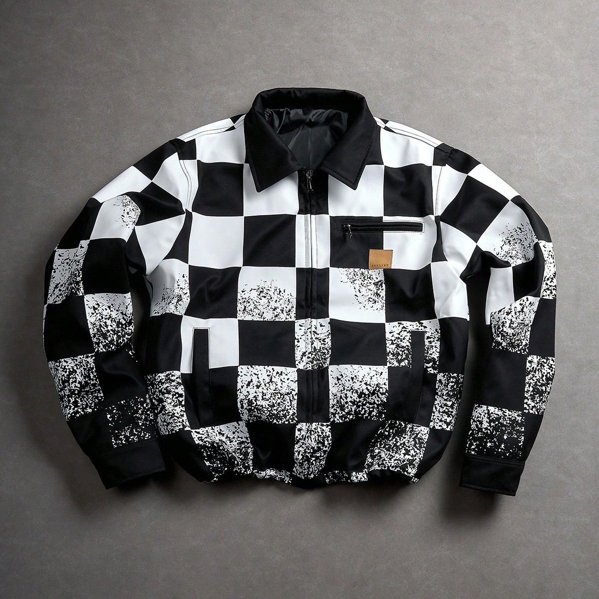 Chaqueta de manga larga para hombre Manfinity Streetrush con patrón de cuadros en contraste, chaqueta a cuadros, chaqueta negra y blanca, chaqueta de