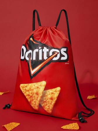 Doritos X SHEIN 1pc Corn Chips Print Polyester Drawstring Backpack, Gym Bag, Backpack, Casual Bag, Travel Bag, Sports Beach Bag, Unisex,