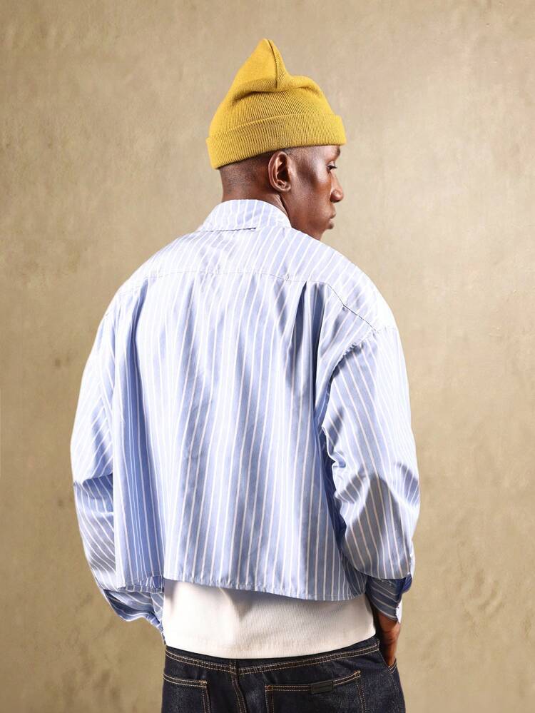 Striped Button Down Shirt With Double Chest Pockets