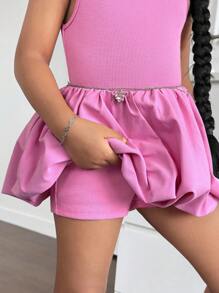 SHEIN 2 chiếc váy không tay dệt kim màu hồng dễ thương mùa hè cho bé gái, trang phục phù hợp cho mẹ và bé (2 bộ được bán riêng) - Màu Hồng Tươi - Xem 5