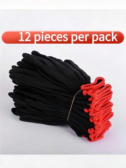 Un set de 12 guantes de trabajo de nailon transpirables, sin recubrimiento de PU o silicona, libres de plomo y BPA, no impermeables, adecuados para construcción y bricolaje, jardinería, para cavar, plantar, desyerbar, proteger las uñas y los dedos, aptos para hombres y mujeres, guantes de dedos completos, lavables a mano