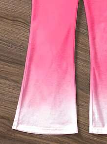 2pcs/Set Young Girl Casual Cartoon Pattern Round Neck Short Sleeve Top And Flare Pants Outfit, Suitable For Summer - Multicolor - View 5
