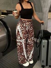 SHEIN EZwear بنطلون كارجو فضفاض بطبعة نمر مقاس كبير