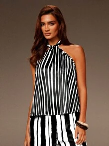 Athîral Women's Striped Loose Halter Top And Pants Casual 2 Pieces Set - Multicolor - View 1