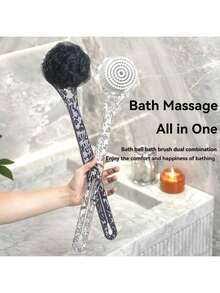 SHEIN Back Shower Body Brush, Usable At Both Ends, 2-In-1 Scrub, Back Scrub Bath Brush, Long Handled Exfoliating Bath Brush, Back Scrubber For Shower,Exfoliating Body Scrubber,Men's And Women's Exfoliating Body Brushes (Gray+White) Home Bathroom Decor Summer Back To School - Multicolor - View 2