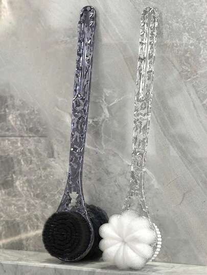 Back Shower Body Brush, Usable At Both Ends, 2-In-1 Scrub, Back Scrub Bath Brush, Long Handled Exfoliating Bath Brush, Back Scrubber For Shower,Exfoliating Body Scrubber,Men's And Women's Exfoliating Body Brushes (Gray+White) Home Bathroom Decor Summer Back To School