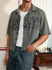 SWAVVY Men's Casual Plaid & English Letter Print Shirt, Summer - Multicolor - View 4