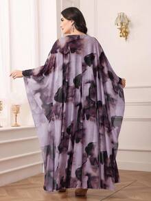 Modelyn Set de 2 piezas de vestido y chal con estampado tie-dye de talla grande